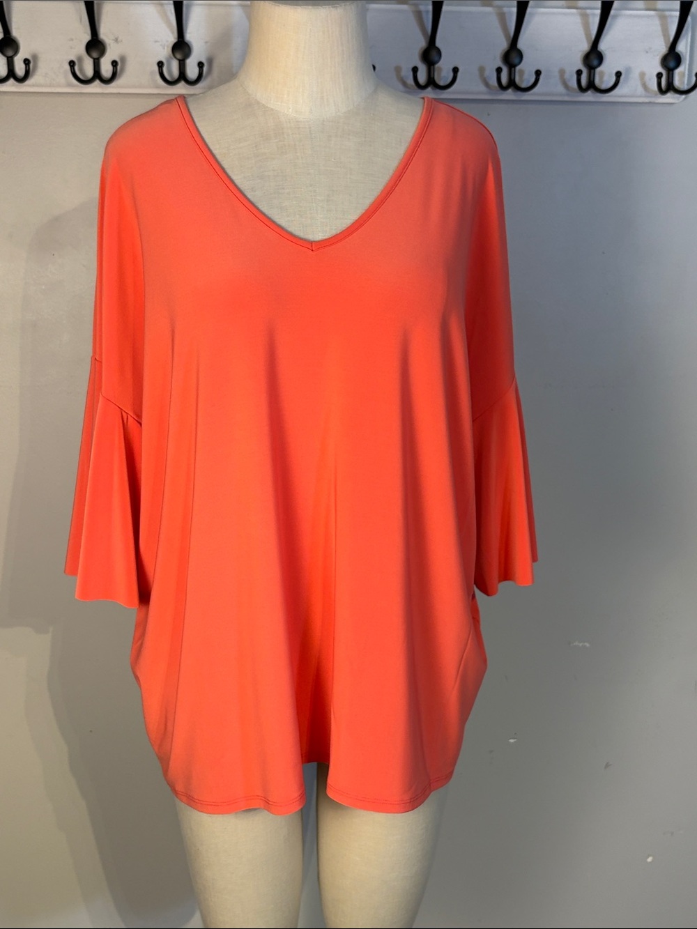 Sympli Flutter Dolman Coral V-Neck Flutter Sleeve Tunic Top